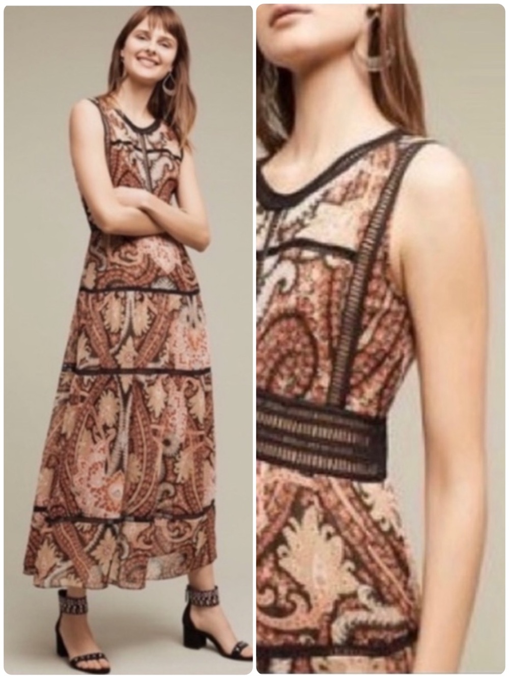 NWT RANNA GILL 🧶 Paisley Sleeveless Midi Dress - Size 10